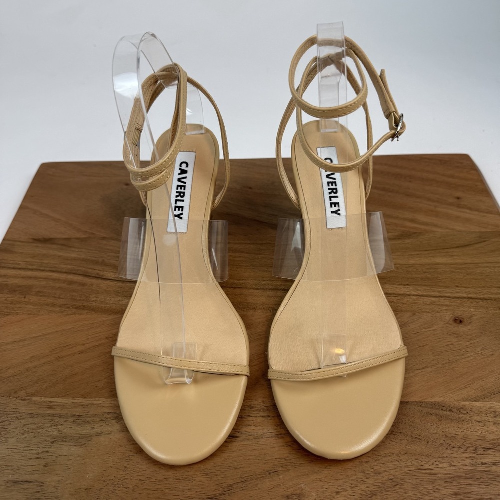 New Womens Caverley Leon Ankle Wrap Beige Leather Heeled Sandals Size 39‎ NWOB